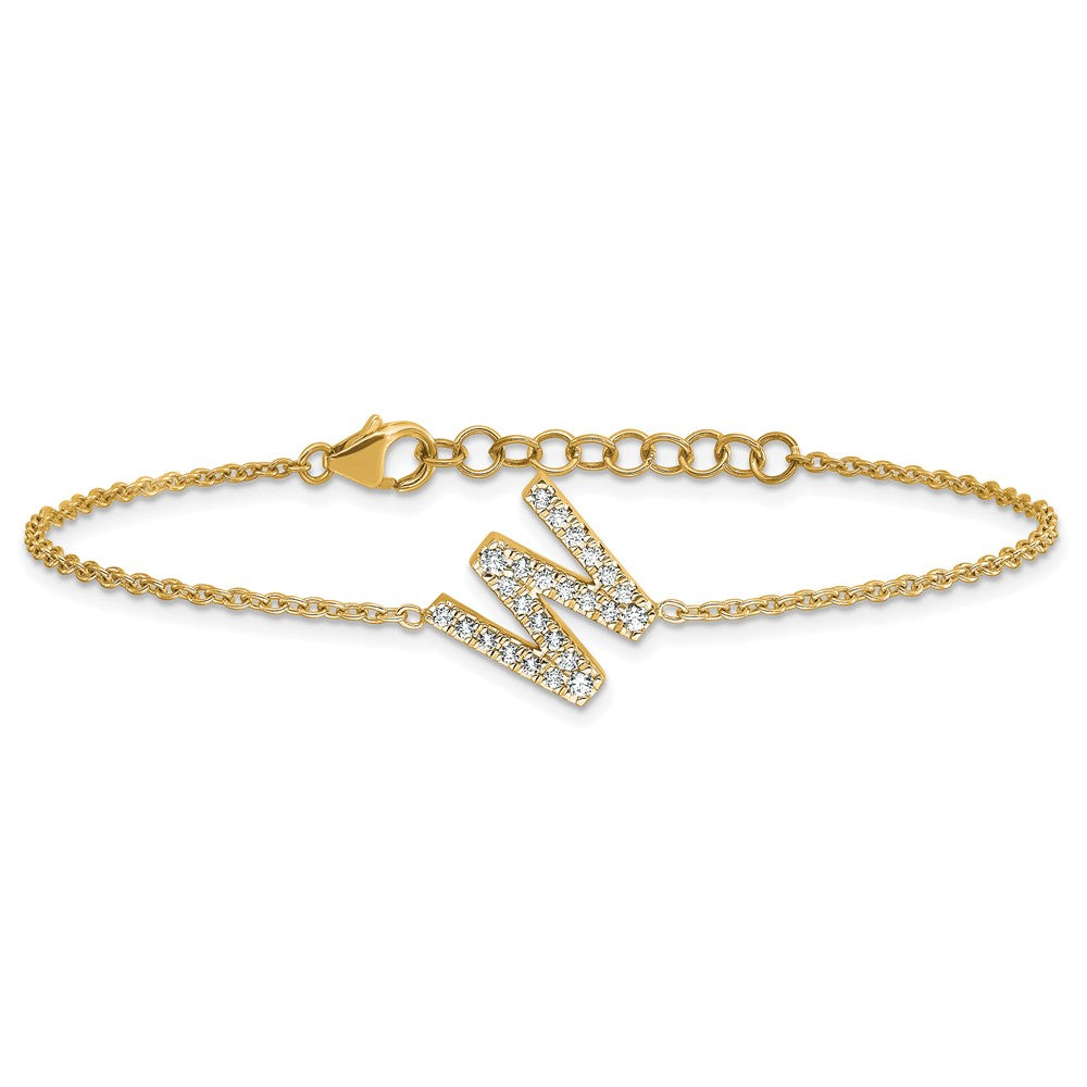 14K Diamond Sideways Letter W w/ 1in ext. Bracelet