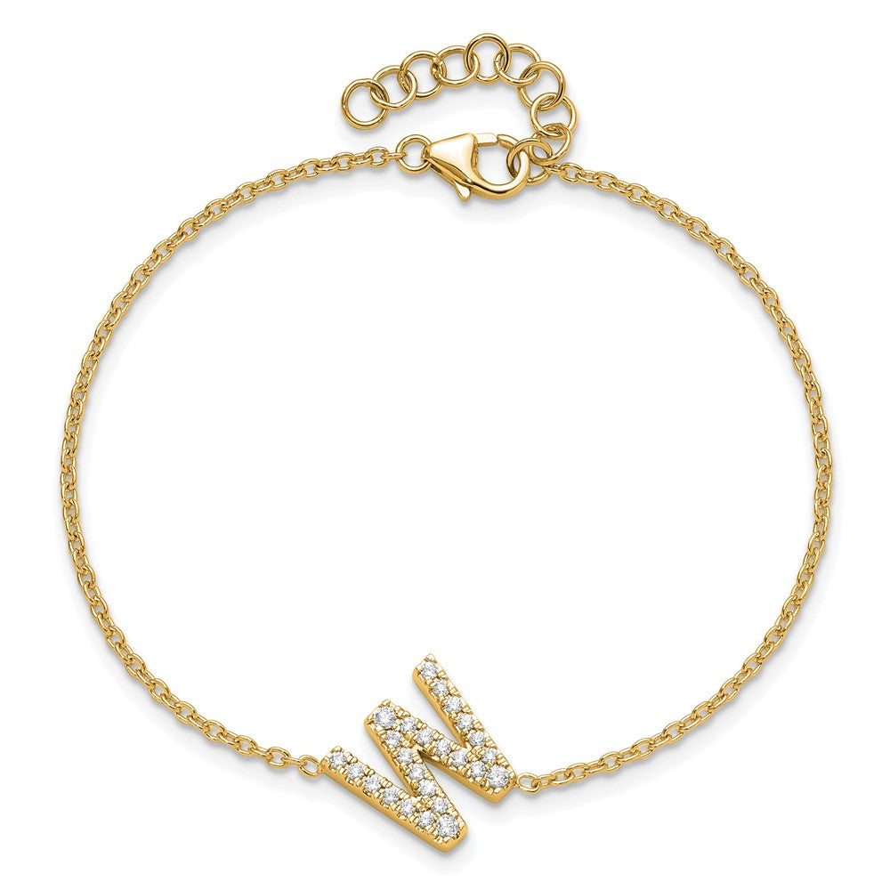 14K Diamond Sideways Letter W w/ 1in ext. Bracelet