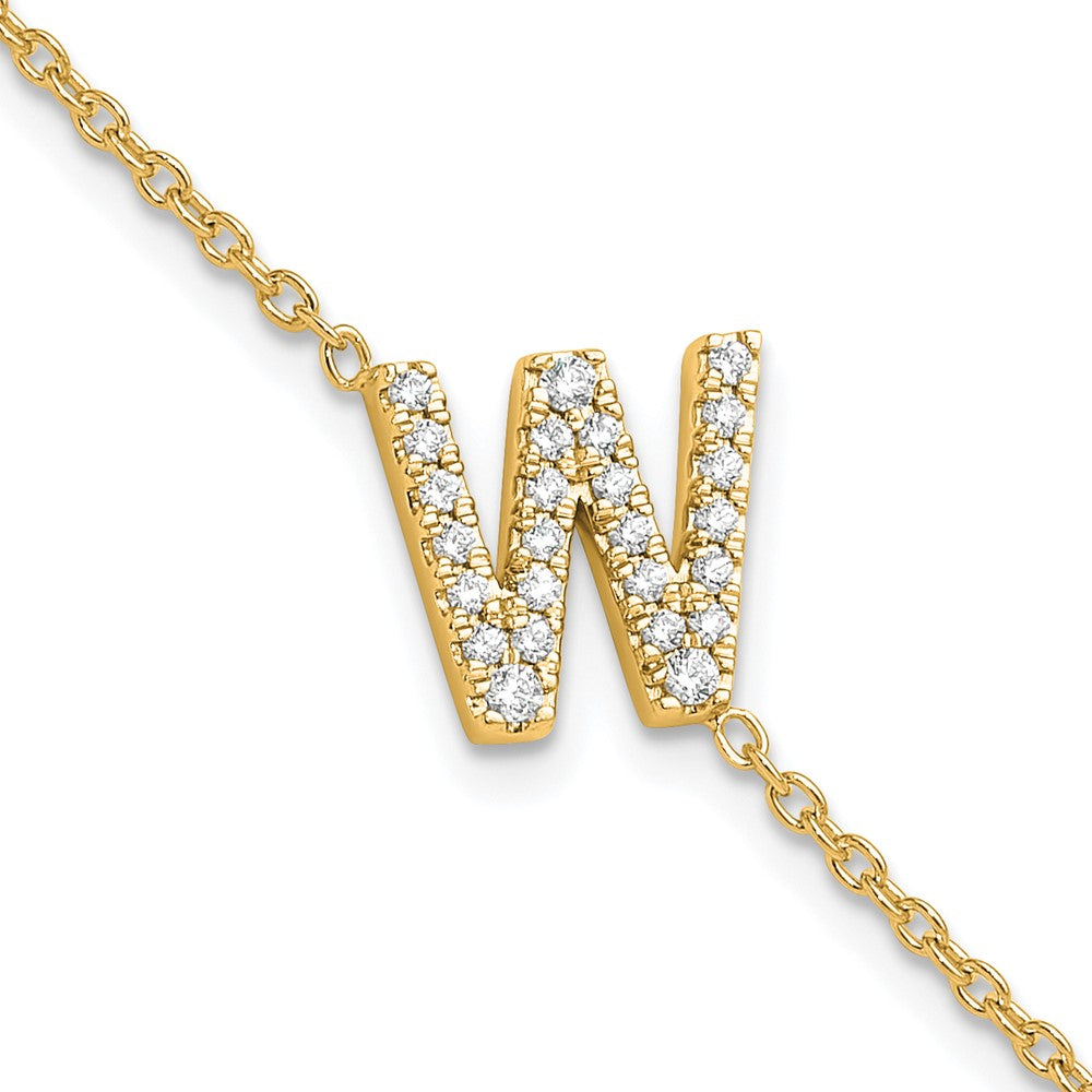 14K Diamond Sideways Letter W w/ 1in ext. Bracelet
