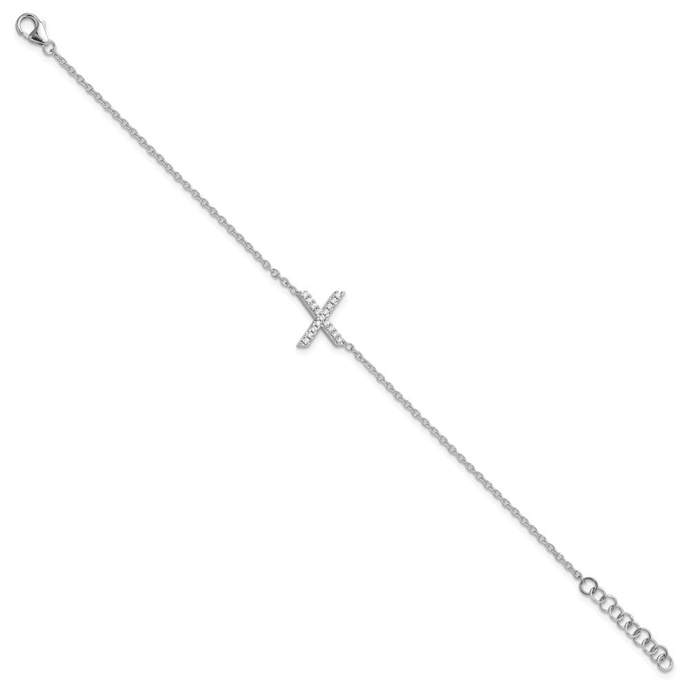 14KW Diamond Sideways Letter X w/ 1in ext. Bracelet