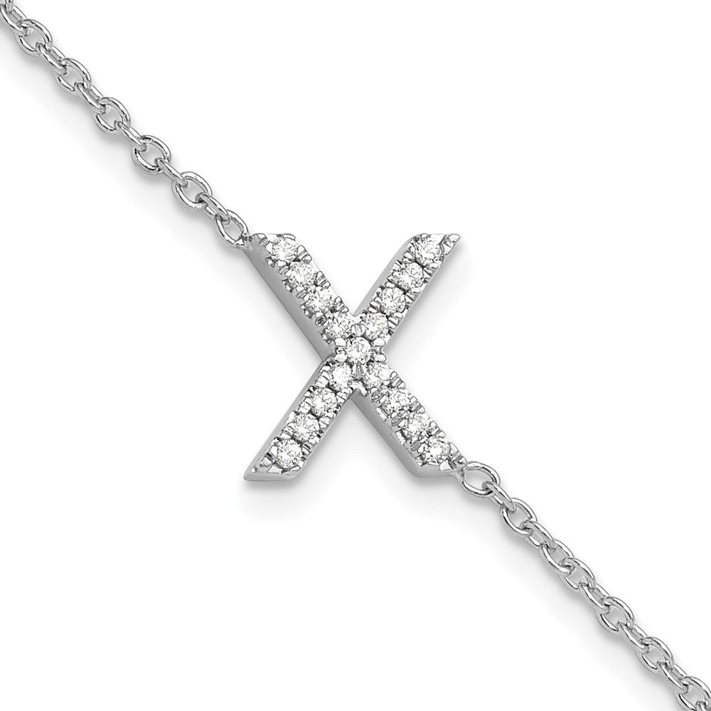 14KW Diamond Sideways Letter X w/ 1in ext. Bracelet