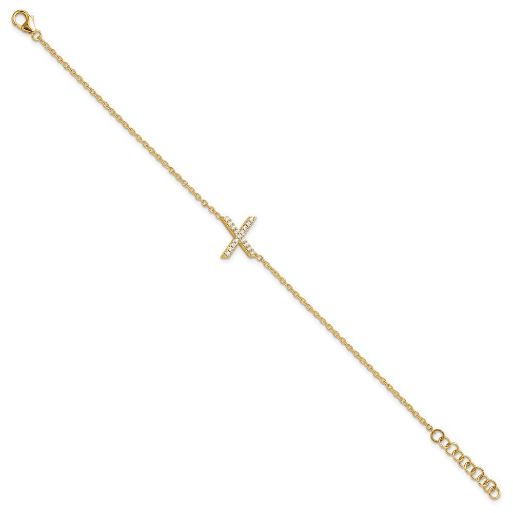 14K Diamond Sideways Letter X w/ 1in ext. Bracelet