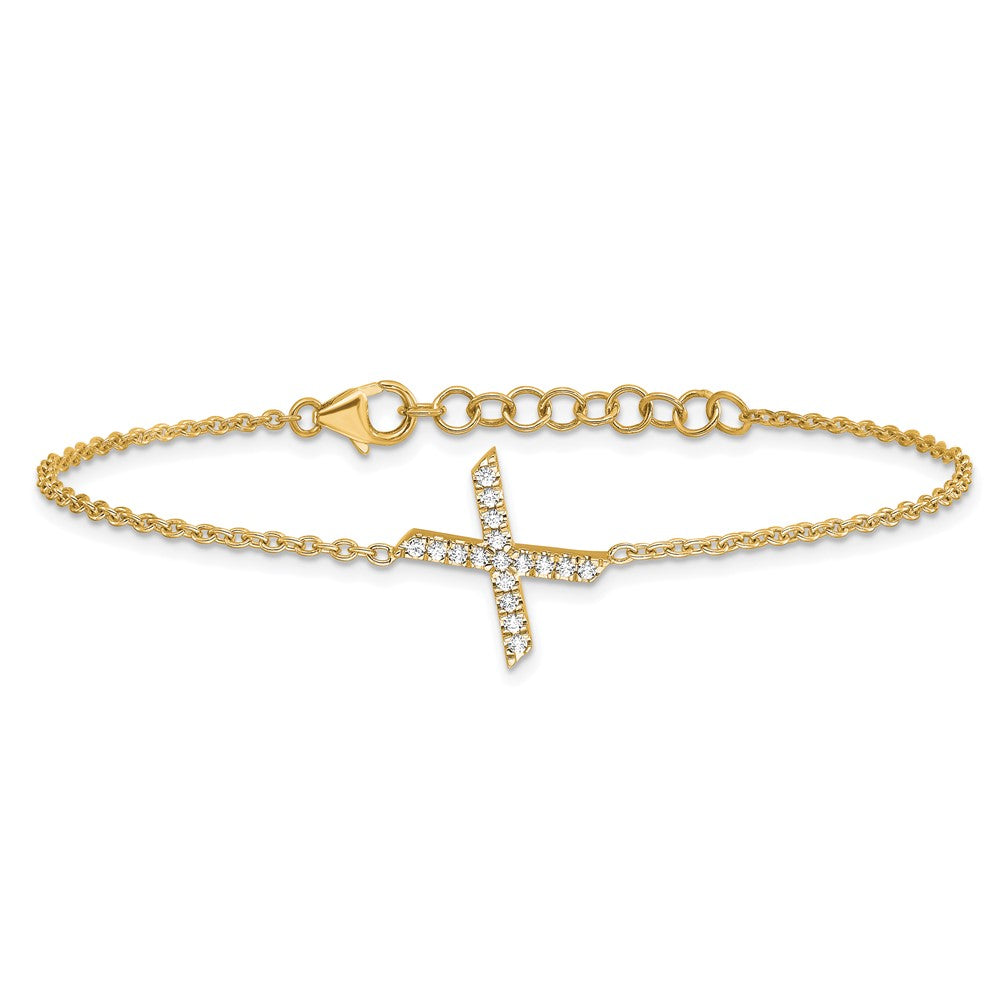 14K Diamond Sideways Letter X w/ 1in ext. Bracelet