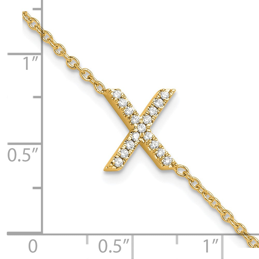 14K Diamond Sideways Letter X w/ 1in ext. Bracelet