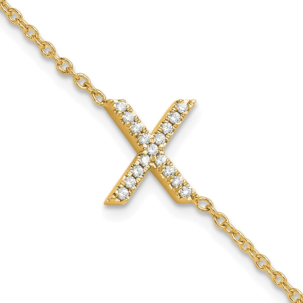 14K Diamond Sideways Letter X w/ 1in ext. Bracelet