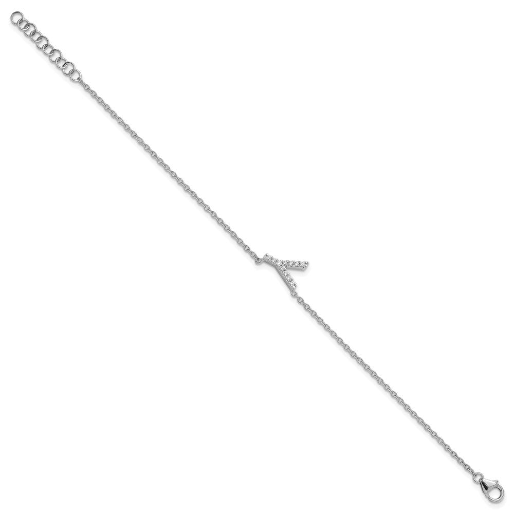 14KW Diamond Sideways Letter Y w/ 1in ext. Bracelet