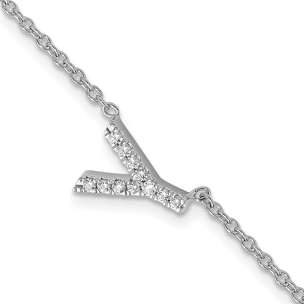 14KW Diamond Sideways Letter Y w/ 1in ext. Bracelet