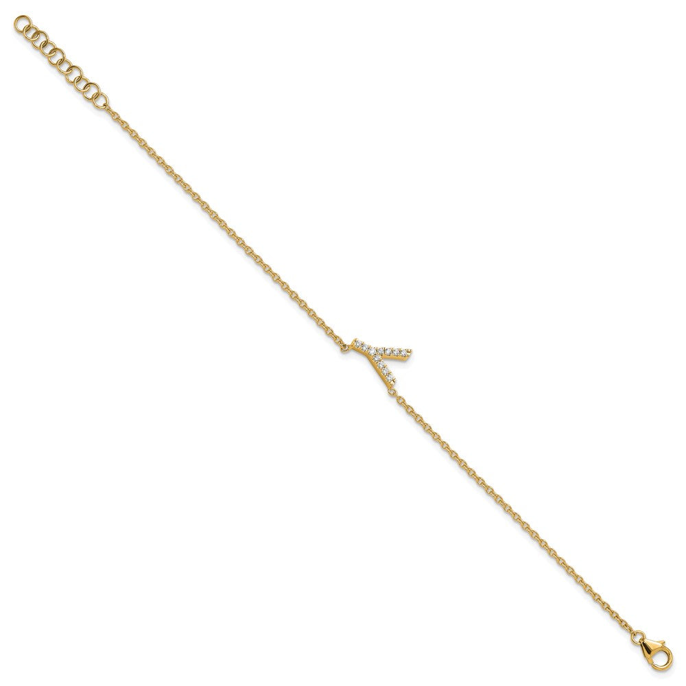 14K Diamond Sideways Letter Y w/ 1in ext. Bracelet