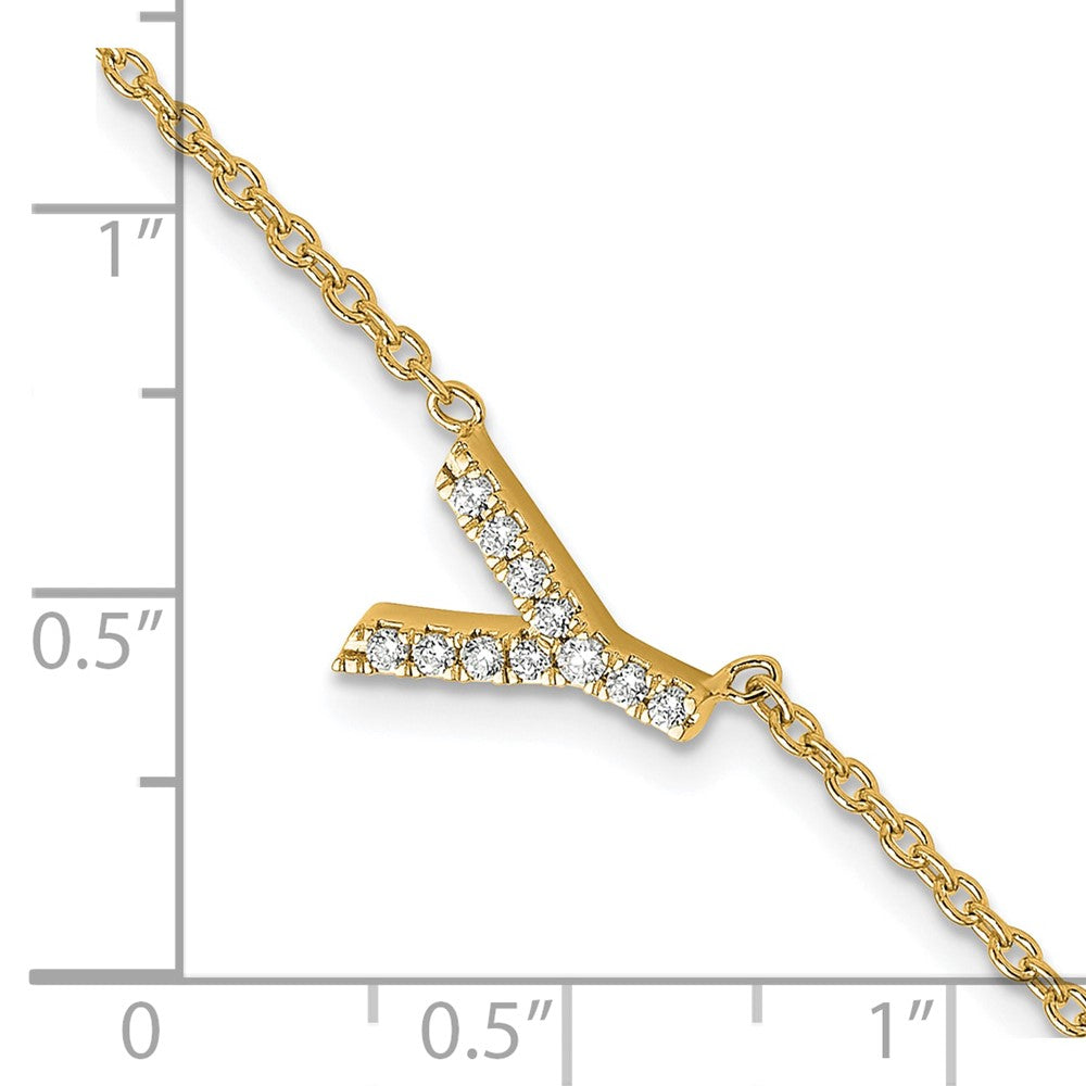 14K Diamond Sideways Letter Y w/ 1in ext. Bracelet