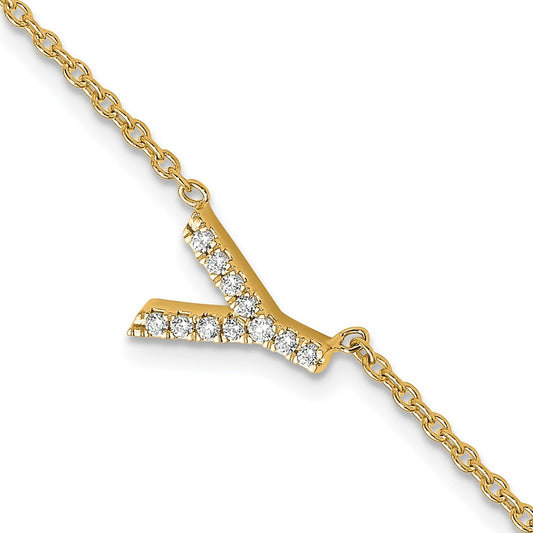 14K Diamond Sideways Letter Y w/ 1in ext. Bracelet