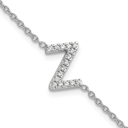 14KW Diamond Sideways Letter Z w/ 1in ext. Bracelet