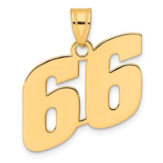14k Polished Block Number 66 Pendant