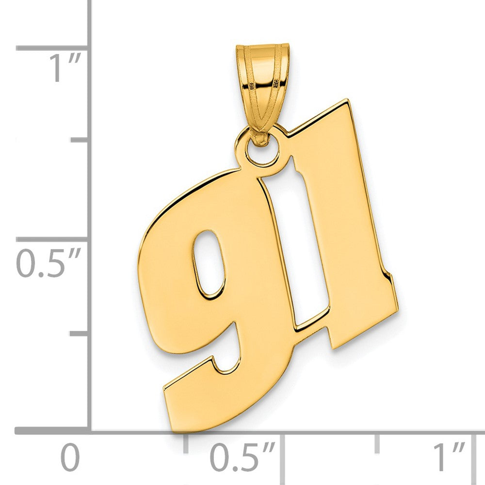 14k Polished Block Number 91 Pendant