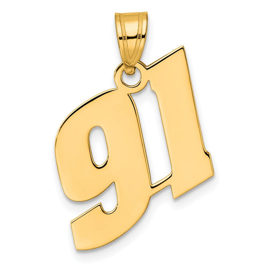 14k Polished Block Number 91 Pendant