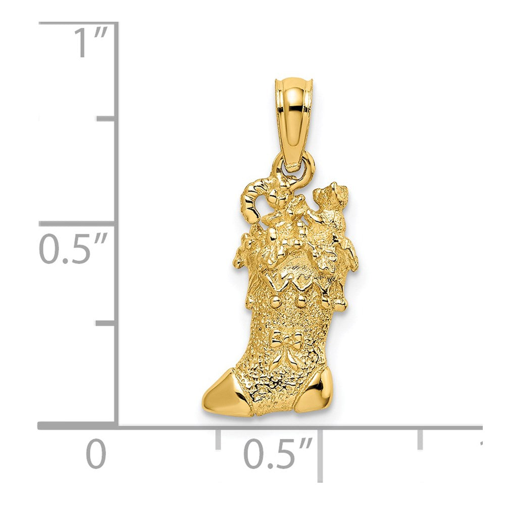 14k Solid Polished 3D Christmas Stocking Charm