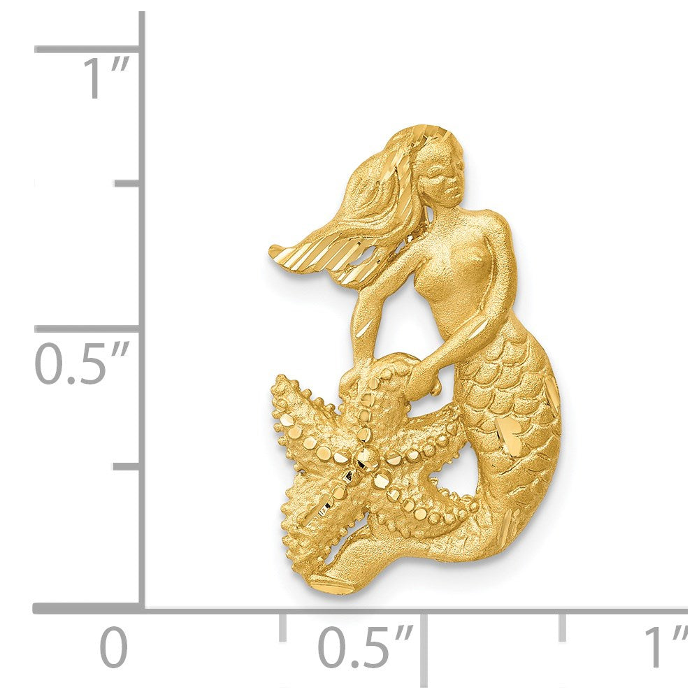 14k Satin Diamond-cut Open-Backed Mermaid Pendant