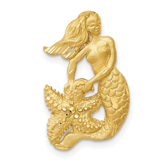 14k Satin Diamond-cut Open-Backed Mermaid Pendant