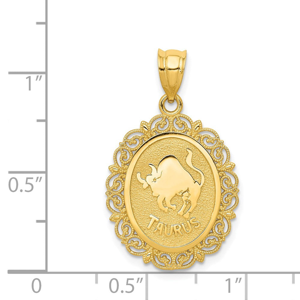 14k Solid Satin Polished Taurus Zodiac Oval Pendant