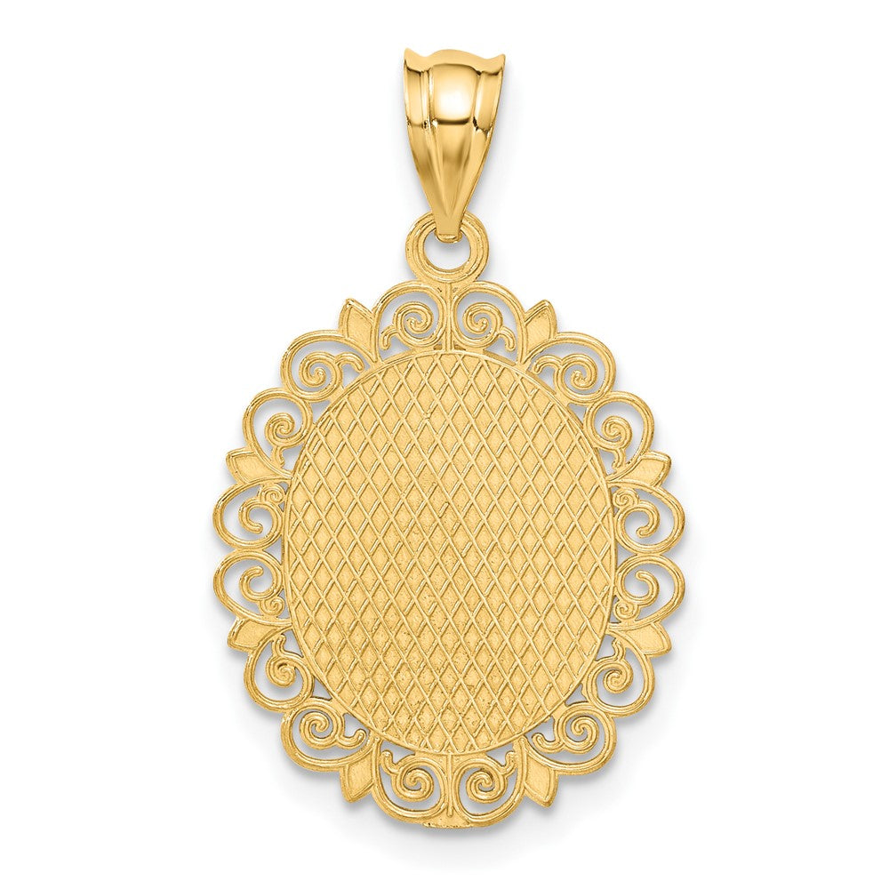 14k Solid Satin Polished Aquarius Zodiac Oval Pendant