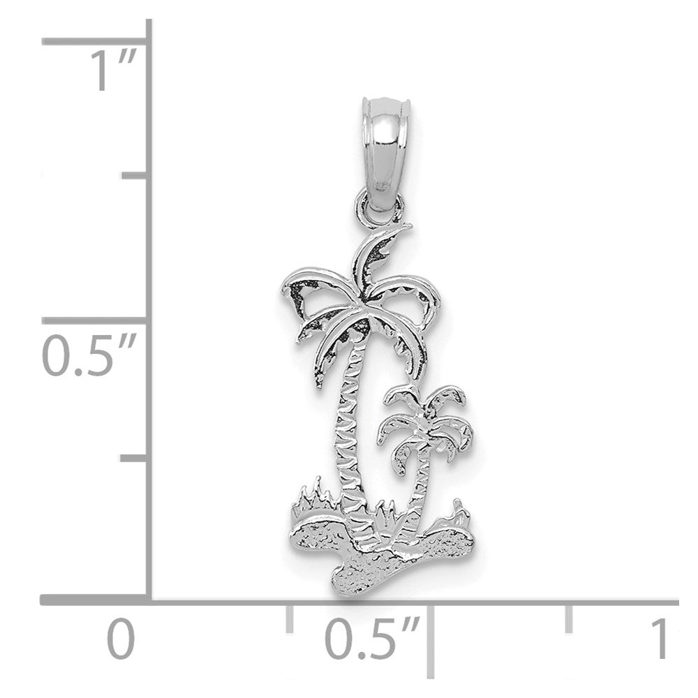 14k White Gold Double Palm Trees Pendant