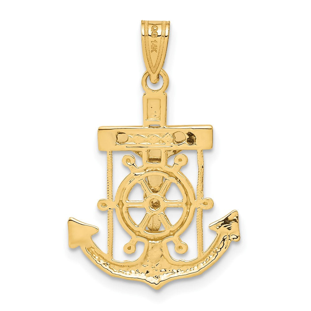14k Two-tone Diamond-cut Mariner's Cross Pendant