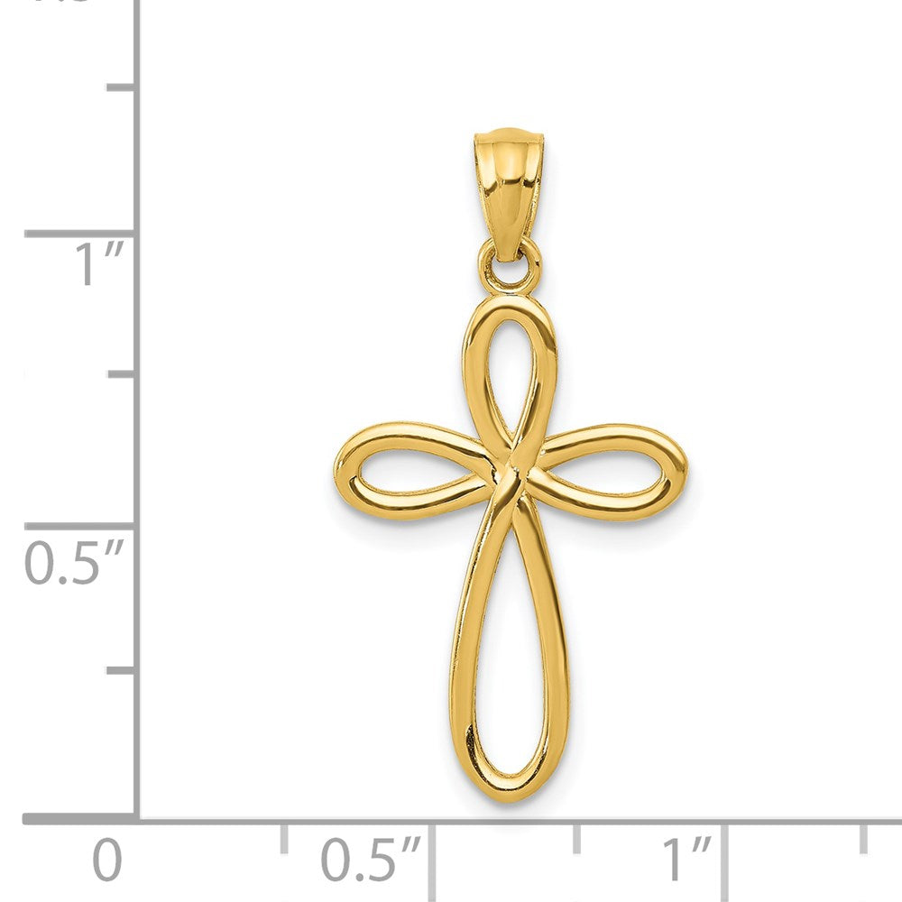 14k Yellow Gold Ribbon Cross Pendant
