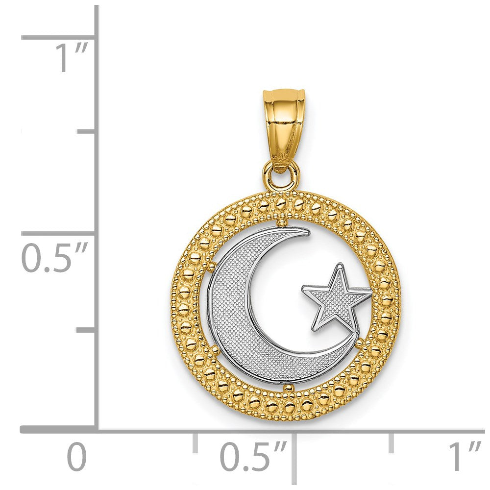 14K w/Rhodium Star & Moon Pendant