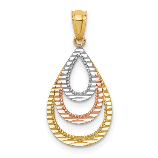 14K Two-tone with White Rhodium D/C Teardrop Pendant
