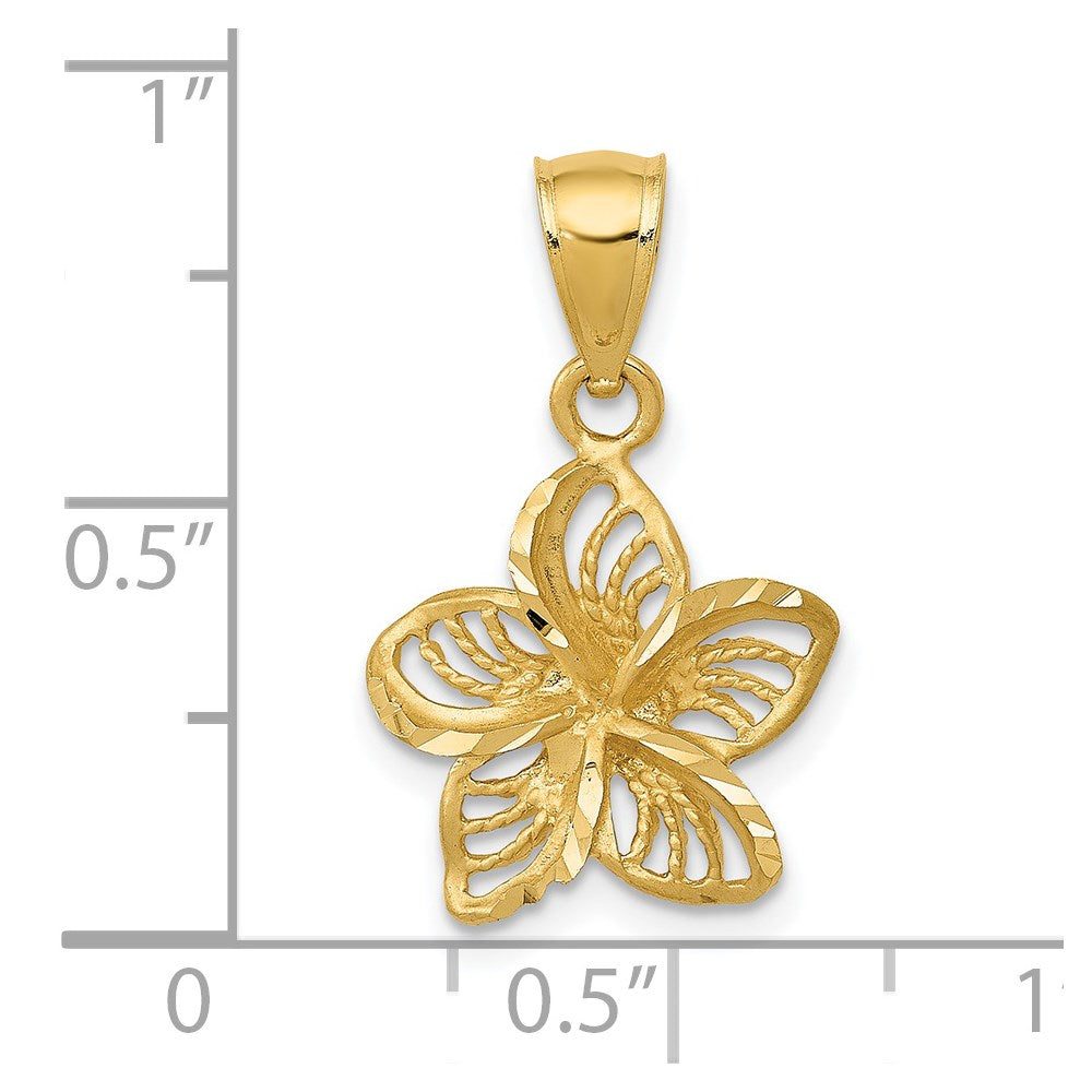 14k Polished Diamond-cut Beaded Plumeria Flower Charm