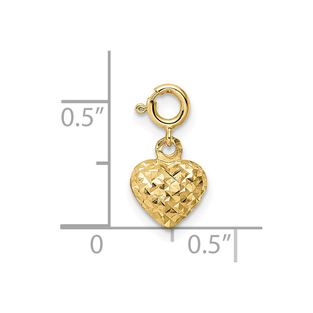 14K D/C Heart w/ Spring Ring Clasp Charm