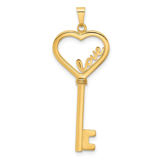 14K Polished LOVE Heart Key Pendant