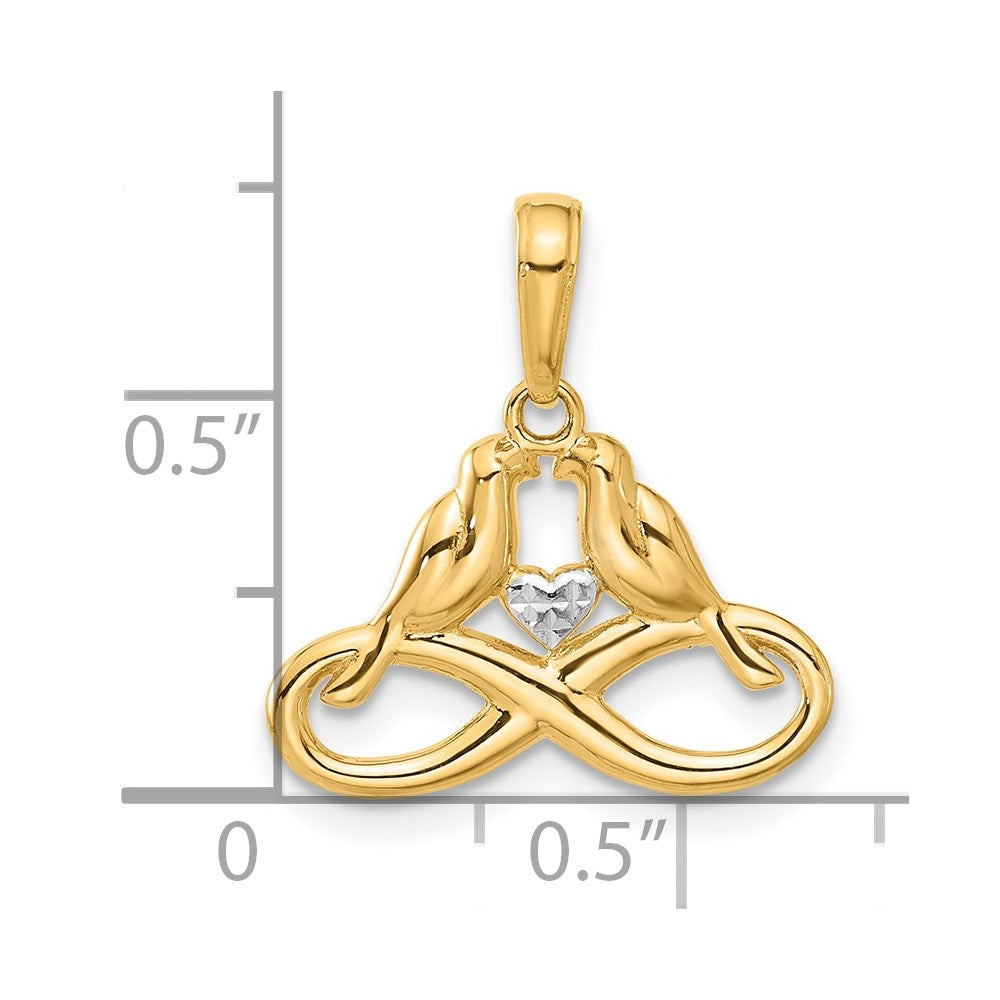 14K and White Rhodium D/C Infinity Love Birds Pendant