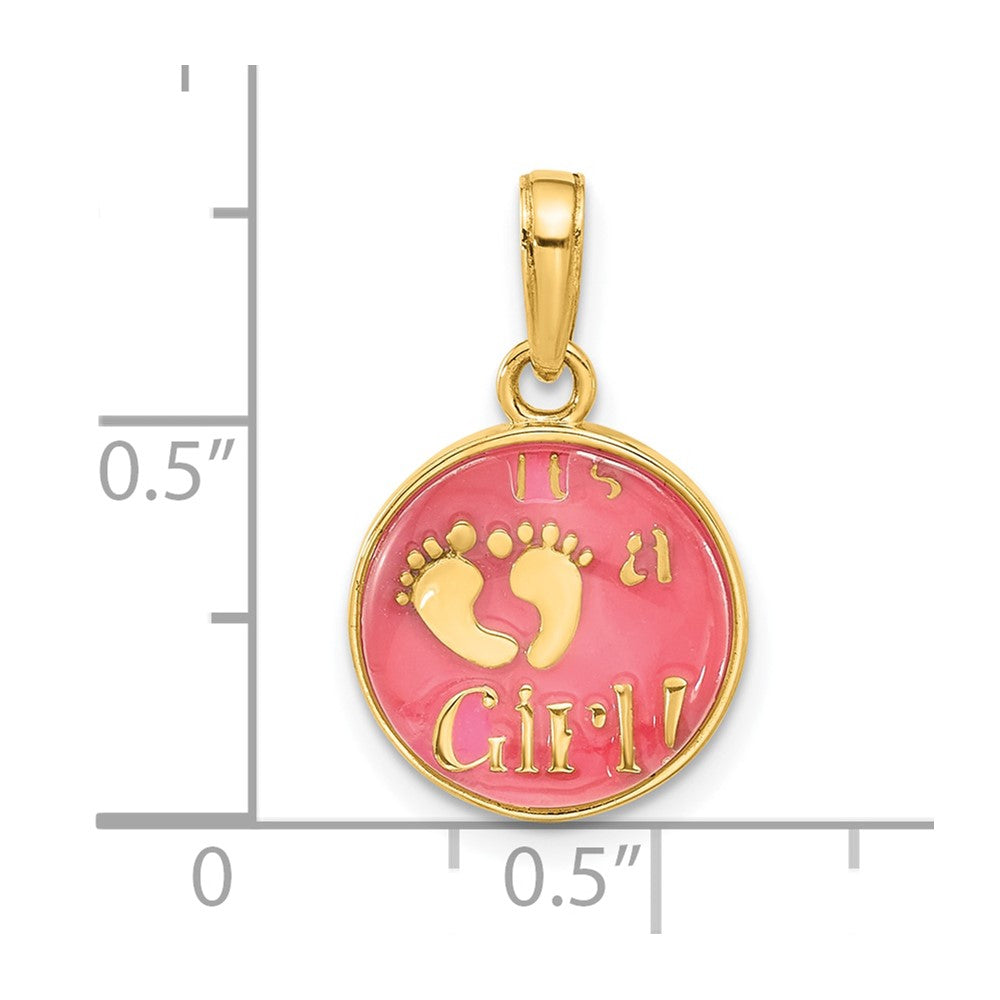 14K Polished with Pink Enamel and Clear Epoxy Resin It's A Girl Pendant