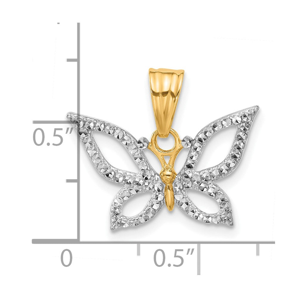 14K and White Rhodium Polished and D/C Butterfly Pendant