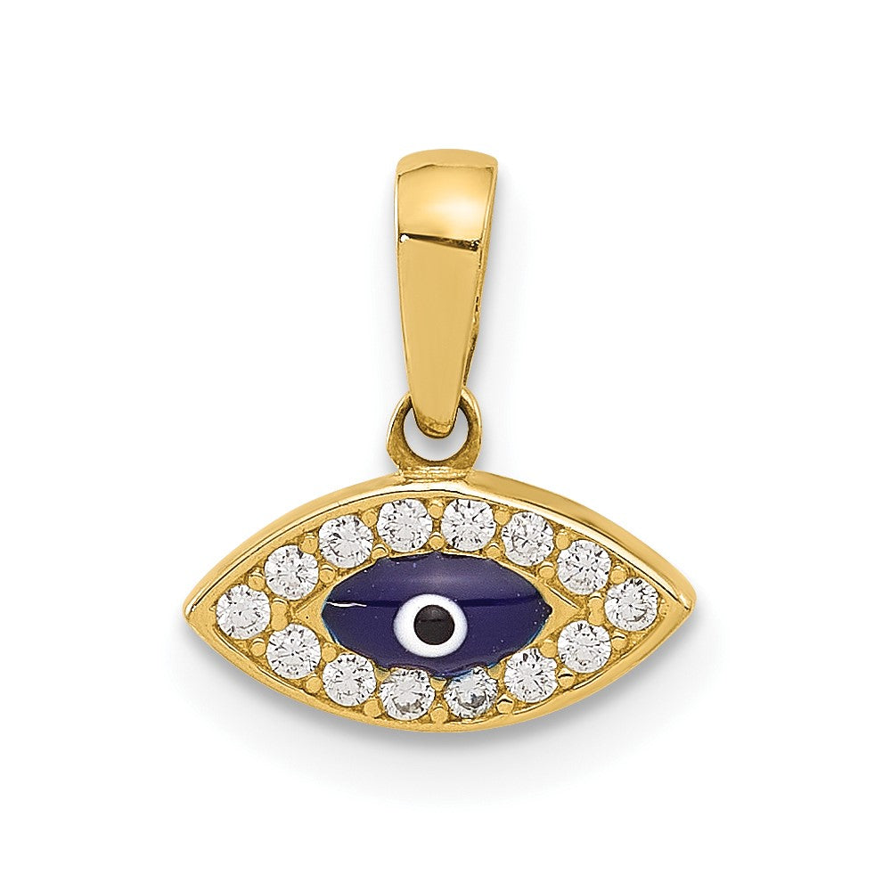 14K Polished CZ and Enamel Evil Eye Pendant