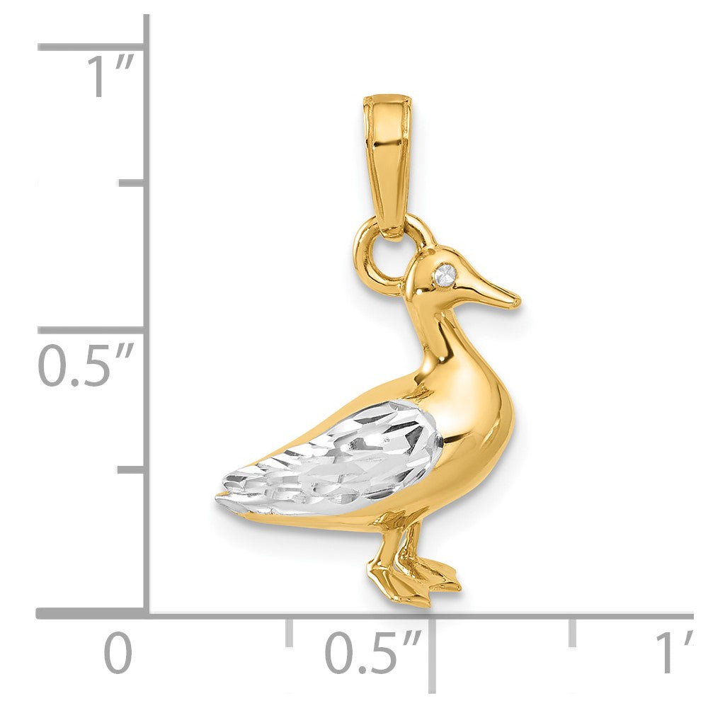14K and White Rhodium D/C 3D Duck Pendant