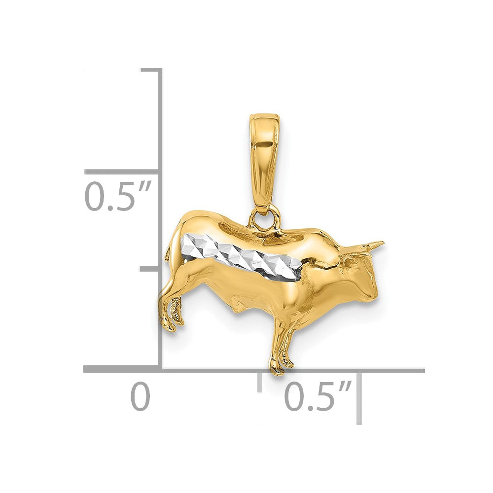 14k and White Rhodium D/C 3D Bull Pendant