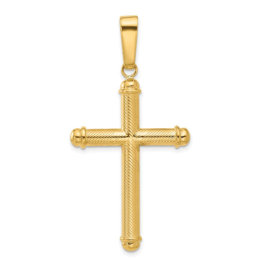 14K Polished and Textured Cross Pendant