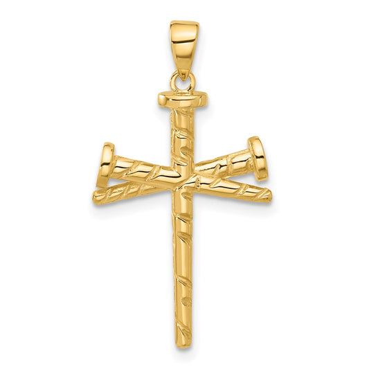 14K Polished and Textured Nails Cross Pendant