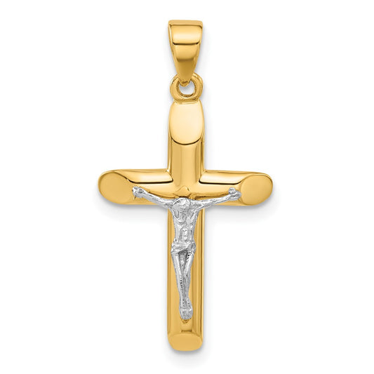 14K Two-tone Polished and Textured Crucifix Pendant