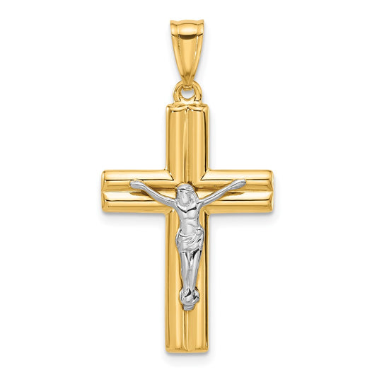 14K Two-tone Polished and Textured Crucifix Pendant