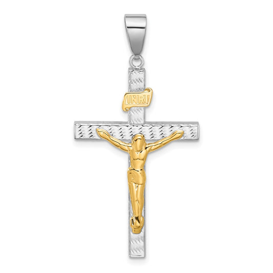 14K Two-tone Polished and Diamond-cut Crucifix Pendant