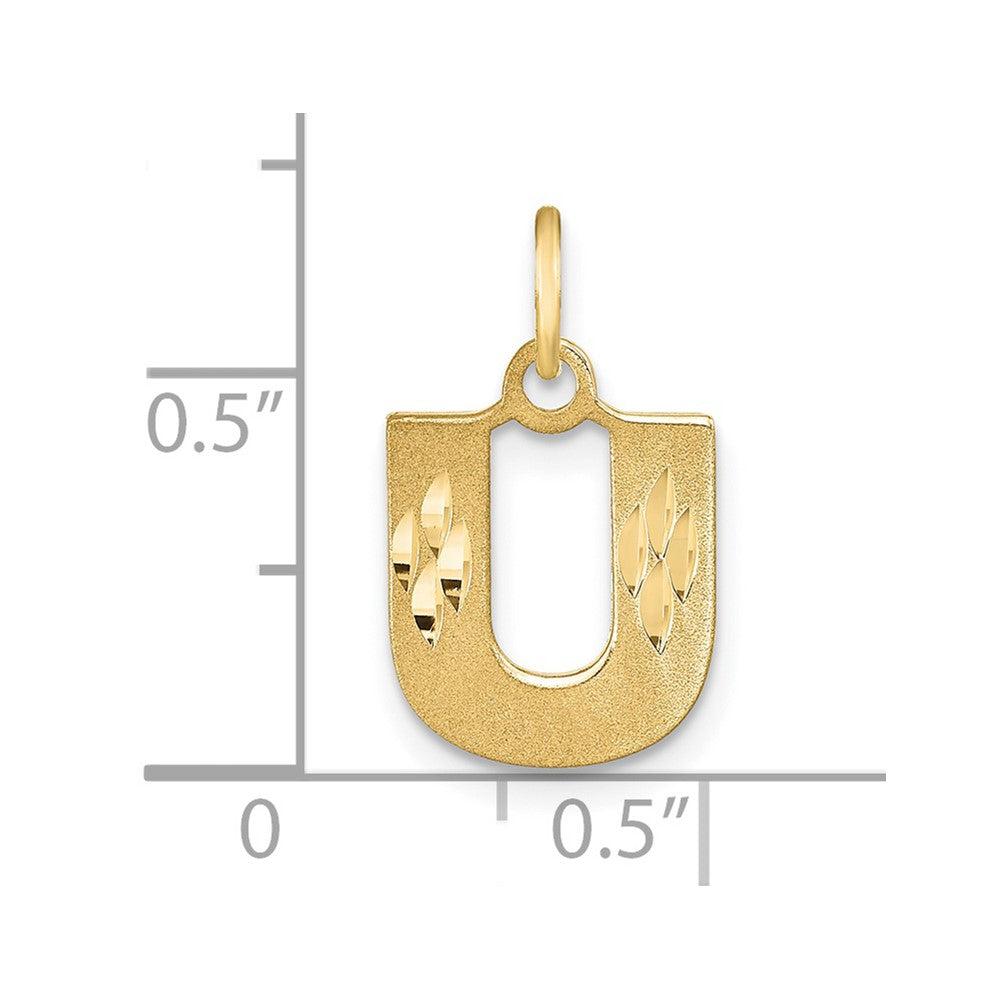 14KY Satin Diamond-cut Letter U Initial Charm