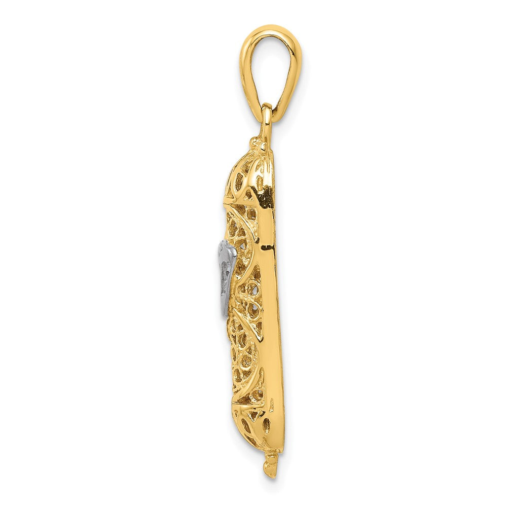 14K w/ White Rhodium 3D Mezuzah W/Shin Charm