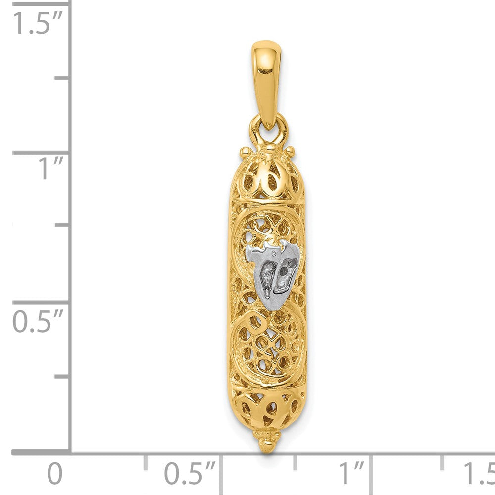 14K w/ White Rhodium 3D Mezuzah W/Shin Charm