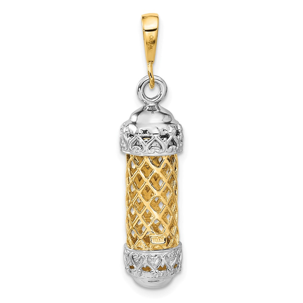 14K Two-Tone 3D Mezuzah W/Shin Charm