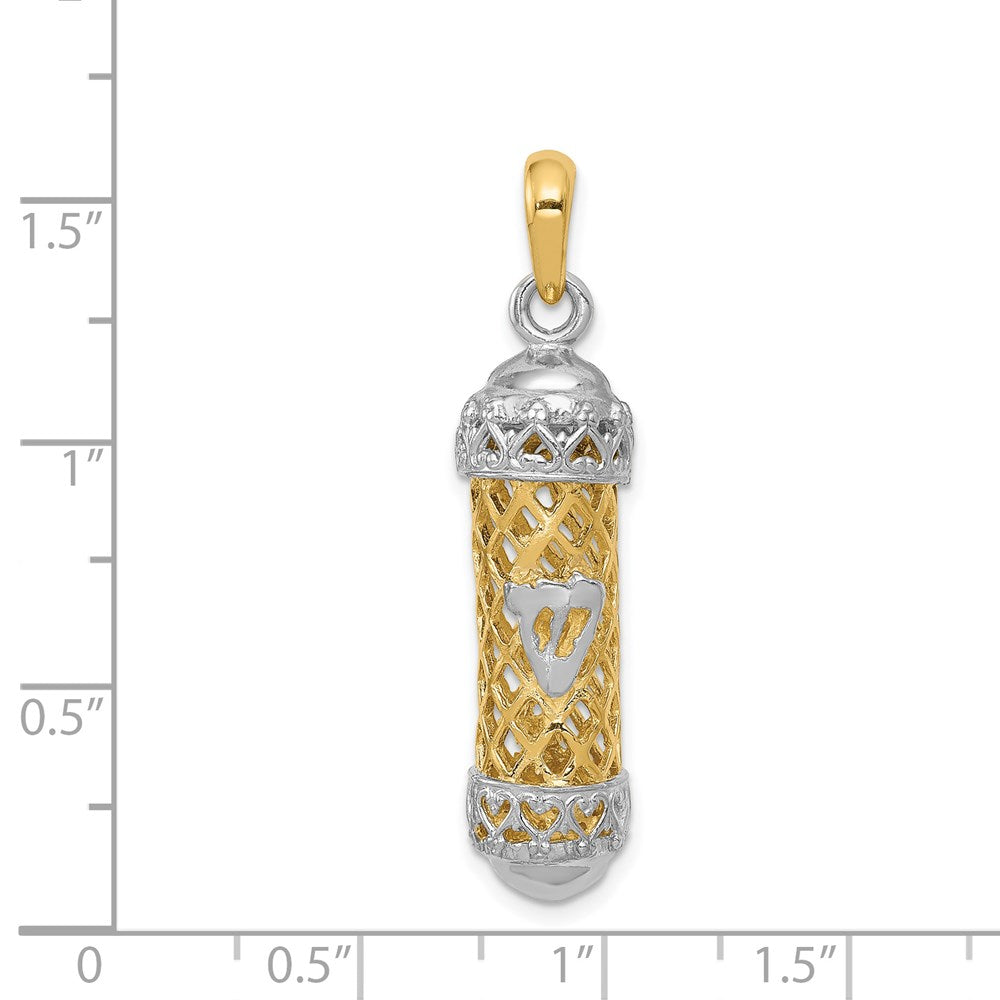 14K Two-Tone 3D Mezuzah W/Shin Charm