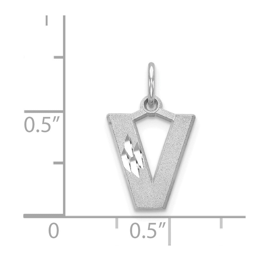 14KW Satin Diamond-cut Letter V Initial Charm