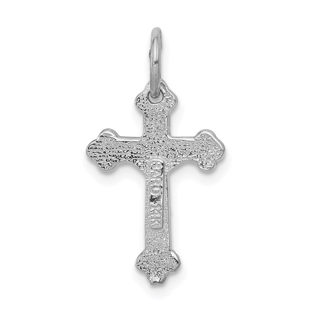 14k White Gold  Satin Diamond-cut Crucifix Charm