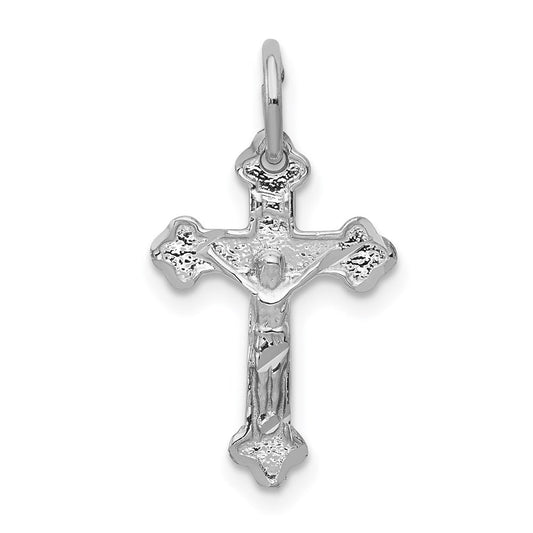 14k White Gold  Satin Diamond-cut Crucifix Charm